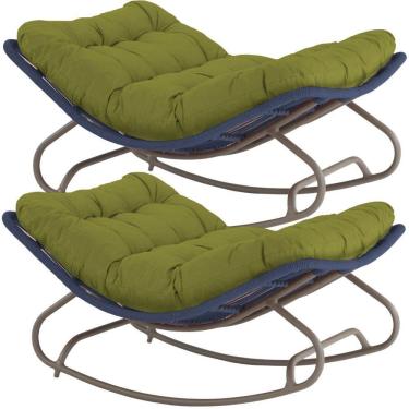 Imagem de 2 Cadeira Balanço Viena Corda Náutica Para Jardim Sala Trama Azul Marinho