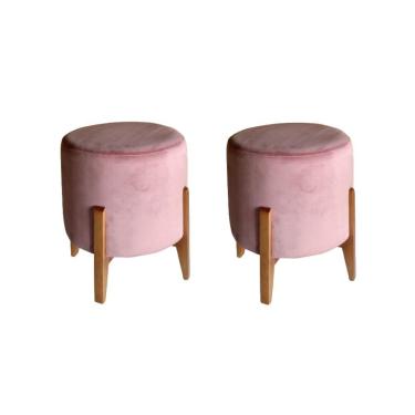 Imagem de Kit 2 Puff Redondo Luxo Várias Cores Pés Mel 0136 Rosa