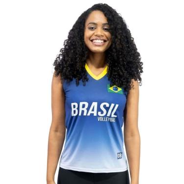 Imagem de Camisa de Vôlei Brasil Retrô Azul 2008 Feminina-Feminino