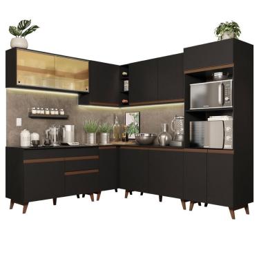 Imagem de Cozinha Completa de Canto com Armário e Balcão Preto Reims