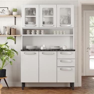 Imagem de Cozinha Compacta Aço 6 Portas 2 Vid 2 Gav Branco Bertolini Branco