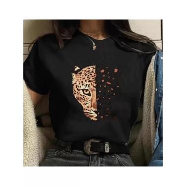 Imagem de Camiseta Feminina Blusinha 100% Algodão Com Estampa Onça Once Animal P