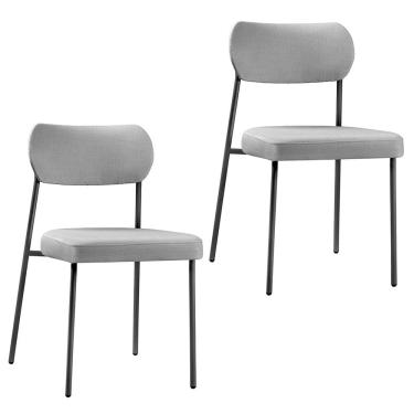 Imagem de Kit 02 Cadeiras Sala de Jantar Lavínia Estofada Base Preto Linho Cinza - Desk Design