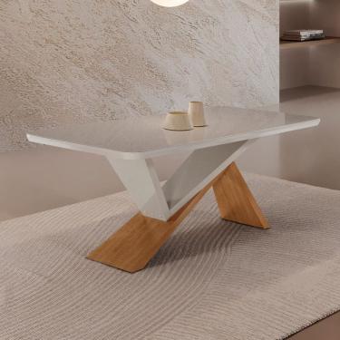 Imagem de Mesa de Jantar Yasmin 180cm Tampo MDF e Vidro Canto Copo Moderna Mobilia