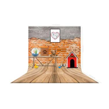 Imagem de Fundo Fotografico em Tecido Casa Cachorro Parede Tijolinho -150x170cm 