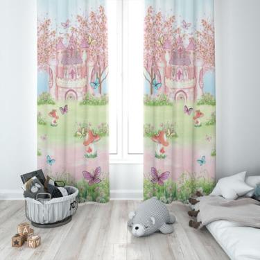 Imagem de Cortina Tecido Oxford Quarto Infantil Castelo Rosa Jardim Aquarela - 1