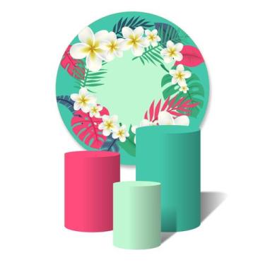 Imagem de Trio De Capa Cilíndricas + Painel Sublimado c/ Elástico Tropical Folha