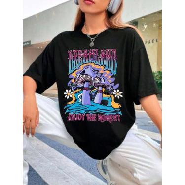 Imagem de Camiseta Feminina Ombro Caído tumblr cogumelo Streetwear T-shirt Camis