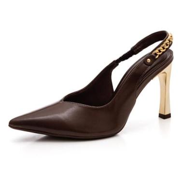 Imagem de Sapato Bebece Slingback Bico Fino Salto Alto REF:T9452-227, Marrom esc