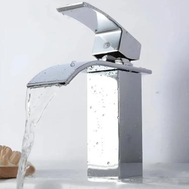 Imagem de Torneira para Banheiro Cascata Bica Baixa Misturador Monocomando Metal Água Quente e Fr...