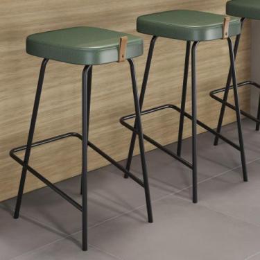 Imagem de Kit 02 Banquetas Médias Para Cozinha Vik Estofada material sintético V