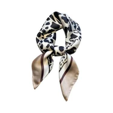 Imagem de Lenço Hijab Quadrado De Seda Com Estampa De Leopardo Para Mulheres, Es