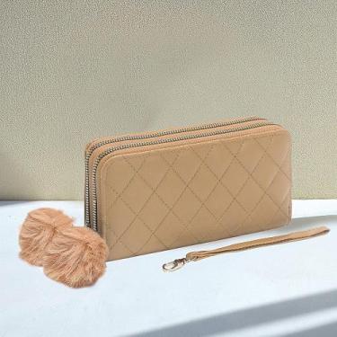 Imagem de Carteira feminina com 2 zíper grande lt665 - oem, Caqui-LT665