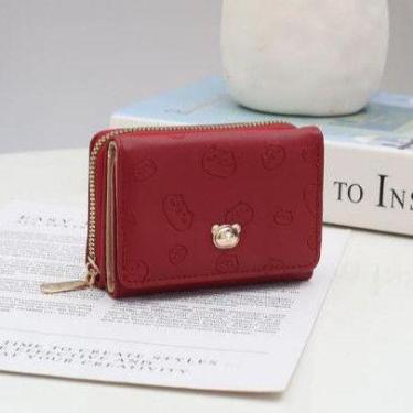 Imagem de Carteira Pequena Feminina Couro Multi-Cartão Desenho Com Três Dobras D