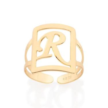 Imagem de Anel Rommanel Grande Maxi Ajustável Retangular Letra 513298, 22