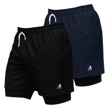 Imagem de Kit 2 Shorts Esportivos Masculinos 2 em 1 para Academia e Corrida com Bolso-Masculino