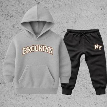 Imagem de Conjunto Infantil Moletom Brooklyn Inverno Moleton Blusa com Capuz Calça Moletom NY Quentinho-Unissex
