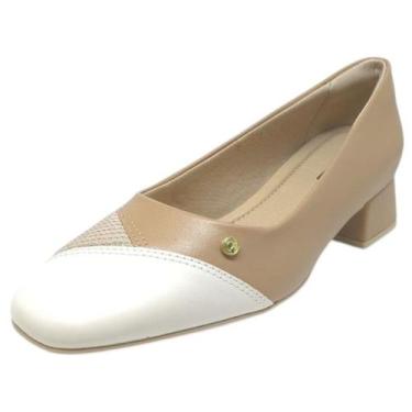 Imagem de Sapato Feminino Salto Baixo Conforto Couro Comfortflex, Caqui, Almond,