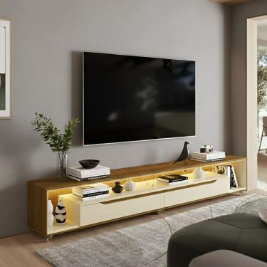 Imagem de Rack para Sala com Led e Rodízios P/Tv 70 Polegadas 220cm Loop - Olivar Móveis