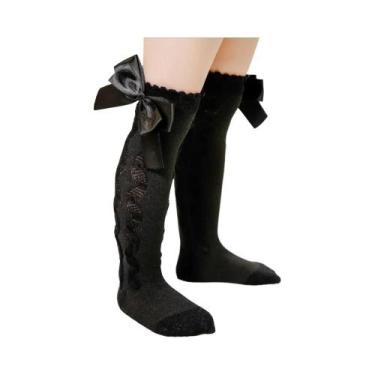 Imagem de Meias De Algodão Para Meninas Bebê, Altas Até O Joelho, Com Laço Grand