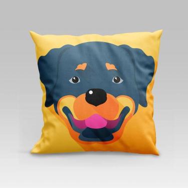 Imagem de Capa De Almofada Estampada Pet Dog Em Veludo Suede 45cm X 45cm - Decoração Raças Cachorros Cor Rottweiler