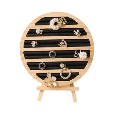 Imagem de Bandeja Redonda De Madeira Para Joias: Expositor E Suporte Para Anéis,