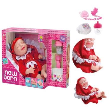 Imagem de Boneca New Born Macacão Vermelho Fecha os Olhos Brinquedo - Divertoys