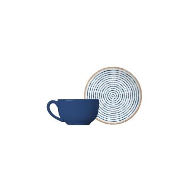 Imagem de Xícara de Chá Navy Grecco para Servir Chás em Cerâmica com Pires para Mesa Posta Azul A...