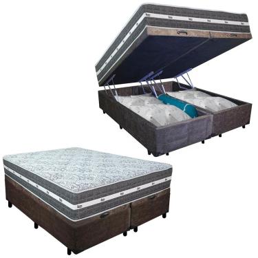 Imagem de Cama Box Baú Casal Bipartido Suede + Colchão Anjos Black Graphite Molas Ensacadas 138x1...