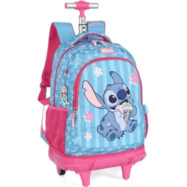Imagem de Mochilete Escolar Up4you MC50102SC em Poliéster 27x33x54 Rosa com Carrinho e Bolso Fron...