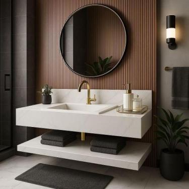 Imagem de Bancada em Porcelanato para Banheiro Completa Alto Padrão 100cm Com Cu