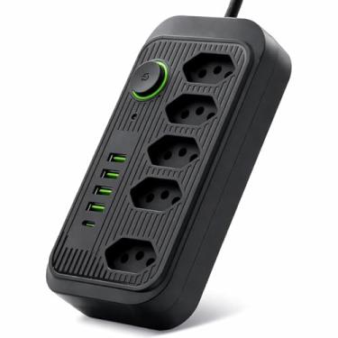 Imagem de Filtro de Linha 2500W Bivolt com 4 USB + 1 USB-C, 5 Tomadas 3 Pinos, Cabo 2m, Proteção...