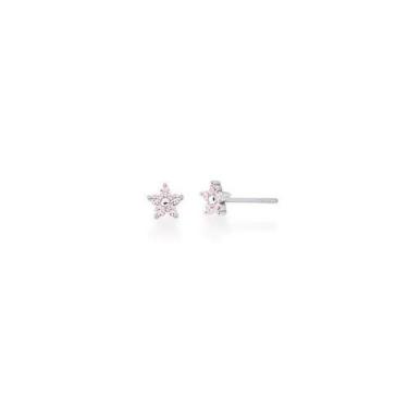 Imagem de Brinco Pequeno de Estrela com Zircônias Rosas Banhado a Ródio - 6 mm -
