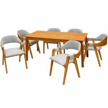 Imagem de Mesa de Jantar Alegra 180x90cm Sem Vidro e 6 Cadeiras Perola em Linho 