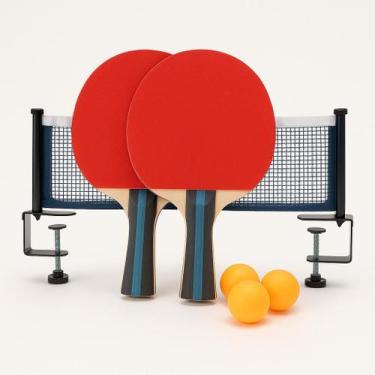 Imagem de Kit Ping Pong Profissional Brasport 2 Raquetes 3 Bolas Rede Suporte