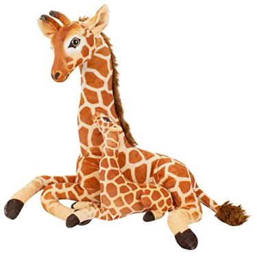 Imagem de Girafa Mãe E Filhote Deitados Realista 38cm - Pelúcia