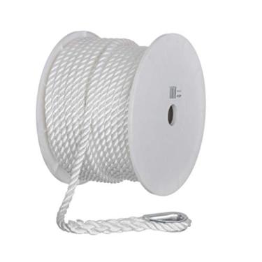 Imagem de Seachoice Corda de linha de ancoragem, 3 fios torcidos, branco, nylon, 1,27 cm x 300 m.