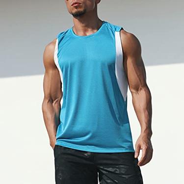 Imagem de Colete esportivo masculino respirável de secagem rápida emenda para a pele corrida fitness academia esportes camiseta top(X-Large)(Azul)