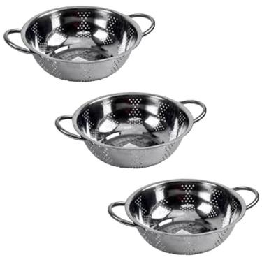 Imagem de Kit 3 Escorredor Inox Arroz Macarrão Peneira de Cozinha 25cm