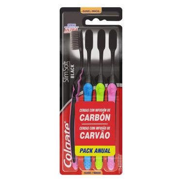 Imagem de Escova Dental Colgate Slim Soft Black Macia Cores Sortidas 4 Unidades