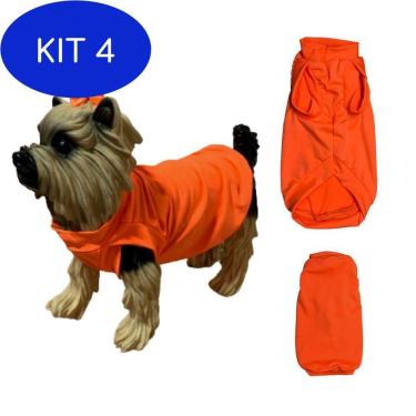 Imagem de Kit 4 Roupa Para Cães E Gatos - Camiseta Neon Laranja Eg.
