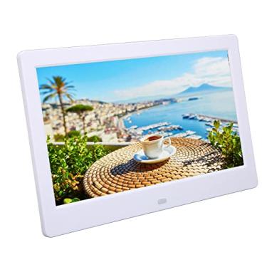 Imagem de Moldura digital, moldura de foto digital HD de 25,1 cm 1024x600 Display LCD Moldura eletrônica inteligente com controle remoto, alarme de relógio de calendário, cartão de memória compatível, compartilhe fotos (branco dos EUA)