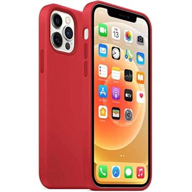 Imagem de HAODEE Capa de telefone traseira, para Apple iPhone 13 Pro Max (2021) 6,7 polegadas silicone líquido à prova de choque fácil de limpar capa totalmente embalada (cor: vermelho)