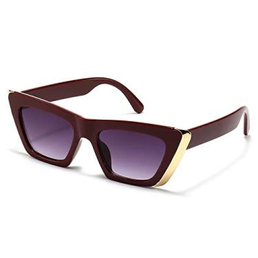 Imagem de Tendência Óculos de Sol Olho de Gato Moda Feminina de Luxo Cateye Óculos Femininos Óculos de Sol Quadrado Vintage Armação Pequena, Vermelho Cinza, Com Chave de Fenda