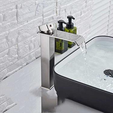 Imagem de Torneira de pia de bacia cromada quadrada e preta, torneira misturadora do banheiro, bico largo, torneira da pia, torneira de água fria quente, níquel escovado a, china