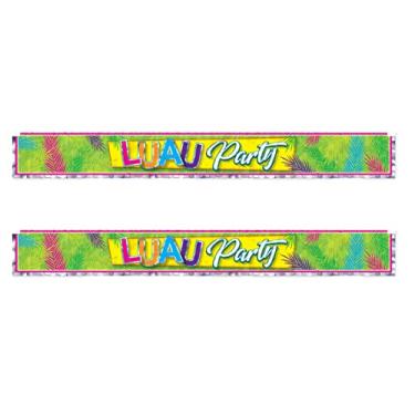 Imagem de Beistle 2 bandeiras luau de plástico metálico com franjas, decoração havaiana tropical, 19 x 15 cm, multicolorido