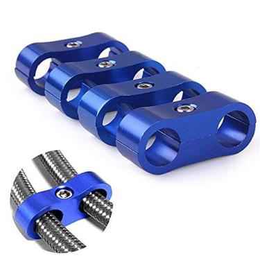 Imagem de 6AN Braçadeira separadora de mangueira de alumínio Divisor de montagem de linha de combustível, adaptador de encaixe para mangueira 3/8, linha de óleo, linha de freio, tubo de água e linha de gás, azul, 4 peças