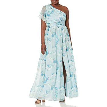 Imagem de Adrianna Papell Vestido longo de um ombro só, Verde primavera multi, 42
