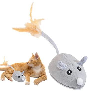 Imagem de Gato Rato Brinquedos, Brinquedo interativo do rato do gato com pluma, Brinquedo varinha gato com pluma eletrônico movimento/brinquedos em movimento para gatos e gatinhos Jiem-br