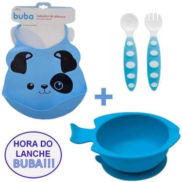 Imagem de Kit Bowl Com Ventosa Babador Em Silicone Talheres Azul Buba - Buba Bab